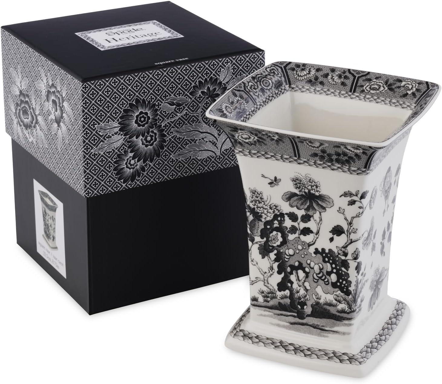 imageSpode Heritage India Square Vase  875quot Porcelain Decorative Vase with 1815 Archive Pattern Black ampamp White Classic Farmhouse Accent  Collectible Centerpiece in Gift Box
