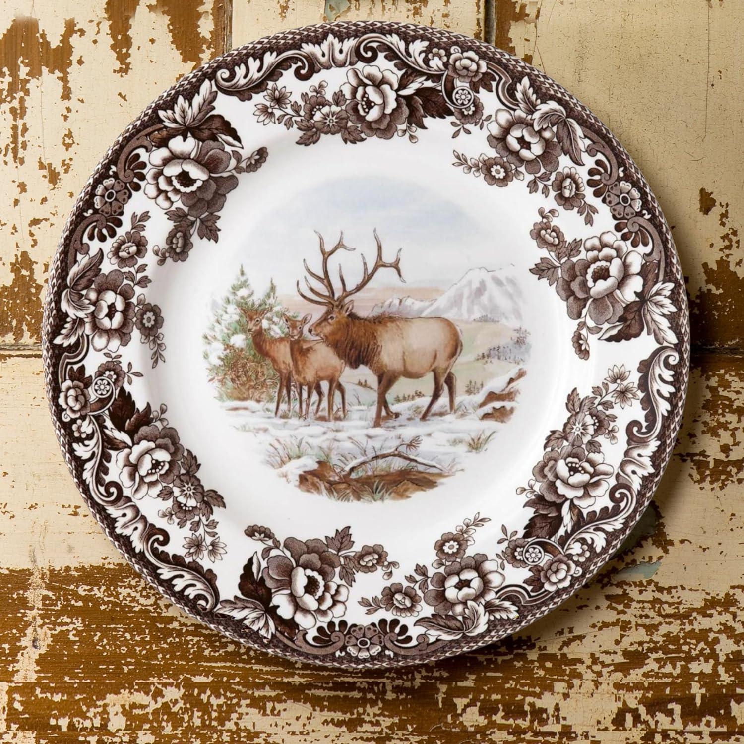 imageSpode Woodland Dinner Plate Rabbit  105 Inch  Hunting Cabin Lodge and Cottage Dcor  Made in England from Fine Earthenware  Microwave and Dishwasher SafeElk