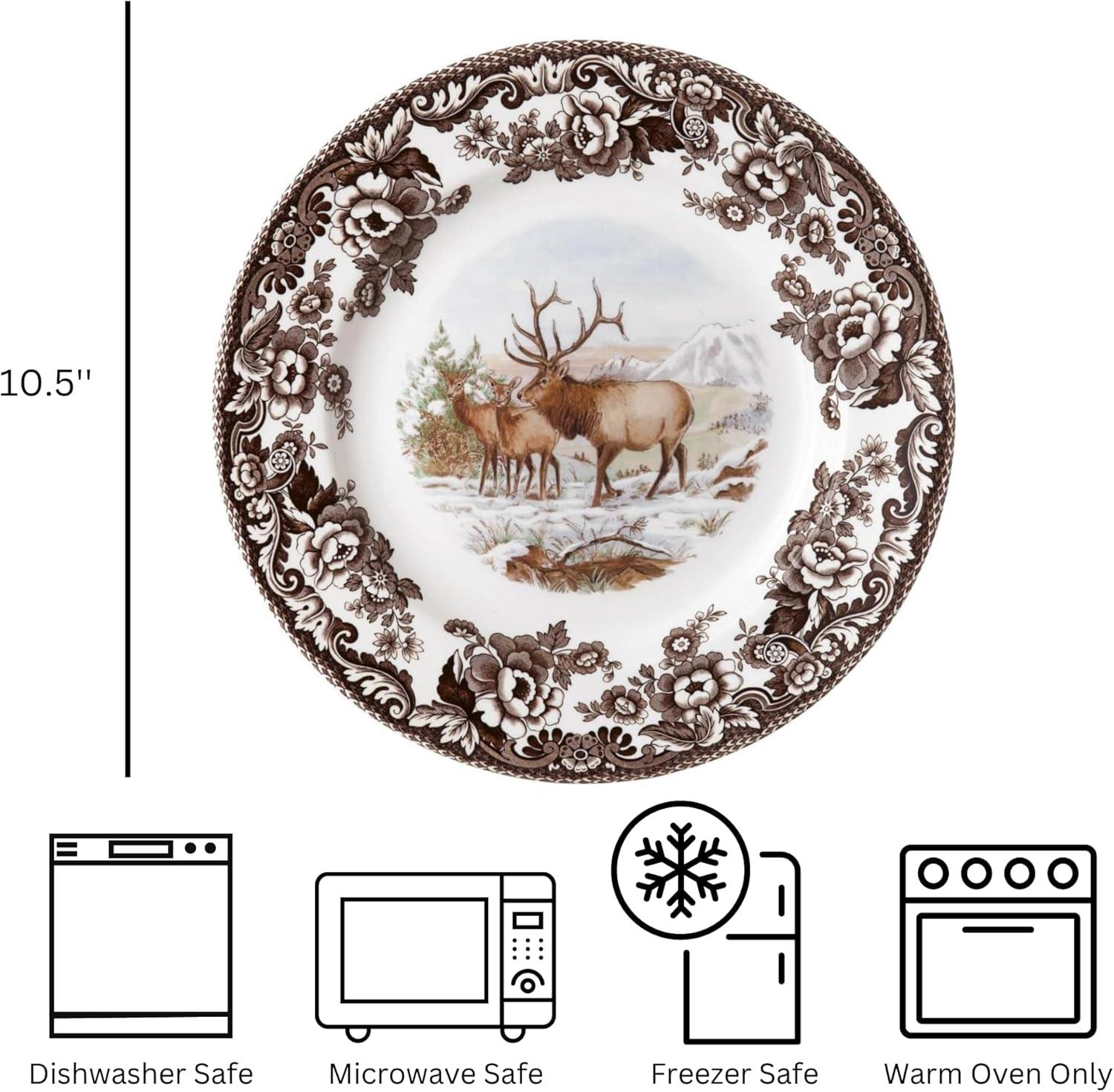 imageSpode Woodland Dinner Plate Rabbit  105 Inch  Hunting Cabin Lodge and Cottage Dcor  Made in England from Fine Earthenware  Microwave and Dishwasher SafeElk
