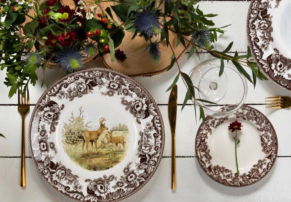 imageSpode Woodland Dinner Plate Rabbit  105 Inch  Hunting Cabin Lodge and Cottage Dcor  Made in England from Fine Earthenware  Microwave and Dishwasher SafeMule Deer