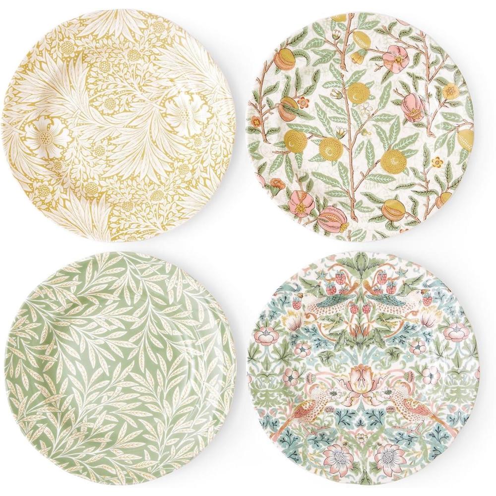 imageSpode Morris and Co Luncheon Plate  Set of 4 assorted Colors Plates for Dinner Salad and Appetizers  9Inch Plates Made of Earthenware  Serving Plate  Dishwasher Safe  Made in EnglandMulti Coloured