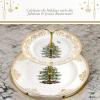 imageSpode Christmas Tree Gold Salad Plate Set of 4  8Inch Porcelain Dinner ampamp Appetizer Plate Christmas Dinnerware Microwave ampamp Dishwasher Safe Festive Collectible Seasonal Dining PlateChristmas Tree 2Tier Cake Stand