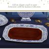 imageSpode Judaica Collection Challah Tray with Wood Insert  175 Inch Blue ampamp White Porcelain Shabbat Serving Piece Traditional Judaic Tile Design Removable Cutting Board Frame