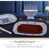 imageSpode Judaica Collection Challah Tray with Wood Insert  175 Inch Blue ampamp White Porcelain Shabbat Serving Piece Traditional Judaic Tile Design Removable Cutting Board Frame