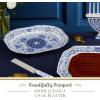 imageSpode Judaica Collection Oval Platter  14 Inch Blue ampamp White Porcelain Serving Tray for Roast Fish Vegetables Challah  Judaic Design Inspired by 1880s Manuscripts  Microwave ampamp Dishwasher SafeOval Platter
