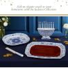 imageSpode Judaica Collection Oval Platter  14 Inch Blue ampamp White Porcelain Serving Tray for Roast Fish Vegetables Challah  Judaic Design Inspired by 1880s Manuscripts  Microwave ampamp Dishwasher SafeOval Platter