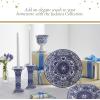 imageSpode Judaica Sabbath Candlesticks Set of 2  Elegant Blue ampamp White Ceramic Candle Holders Featuring Star of David ampamp Floral Motifs  Fine Porcelain  Ideal for Shabbat ampamp Holiday Table Settings