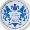 imageSpode King Charles III Coronation Single Round 10cm Coaster Blue ampamp White Pattern UK Made