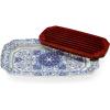 imageSpode Judaica Collection Challah Tray with Wood Insert  175 Inch Blue ampamp White Porcelain Shabbat Serving Piece Traditional Judaic Tile Design Removable Cutting Board Frame