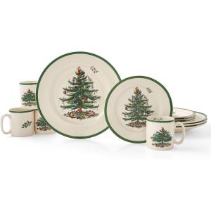 imageSpode Christmas Tree 12Piece Dinnerware Set Service for 4  Made in the UK New and Improved Fine Earthenware Holiday Dinner Set  Microwave ampamp Dishwasher Safe