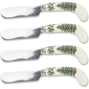 imageSpode Christmas Tree Cheese Spreaders Set of 4  475quot Stainless Steel Butter Knife with Porcelain Handle for Jam Pastry Butter Knife  Holiday Silverware ampamp Festive Kitchen Cutlery
