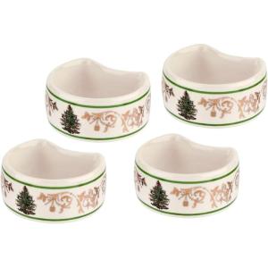 imageSpode Christmas Tree Gold Salad Plate Set of 4  8Inch Porcelain Dinner ampamp Appetizer Plate Christmas Dinnerware Microwave ampamp Dishwasher Safe Festive Collectible Seasonal Dining PlateNapkin Ring
