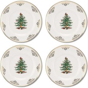 imageSpode Christmas Tree Gold Salad Plate Set of 4  8Inch Porcelain Dinner ampamp Appetizer Plate Christmas Dinnerware Microwave ampamp Dishwasher Safe Festive Collectible Seasonal Dining PlateGold Dinner Plate