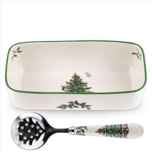 imageSpode Christmas Tree Platter  14Inch TreeShaped Serving Plate Fine Earthenware Holiday Tableware  Festive Party Server Seasonal Decor ampamp Collectible Gift  Christmas DinnerwareChristmas Tree Cranberry Bowl with Slotted Spoon