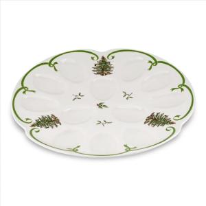 imageSpode Christmas Tree Platter  14Inch TreeShaped Serving Plate Fine Earthenware Holiday Tableware  Festive Party Server Seasonal Decor ampamp Collectible Gift  Christmas DinnerwareChristmas Tree Devilled Egg Dish