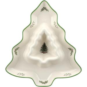 imageSpode Christmas Tree Platter  14Inch TreeShaped Serving Plate Fine Earthenware Holiday Tableware  Festive Party Server Seasonal Decor ampamp Collectible Gift  Christmas DinnerwareChristmas Tree Chip  Dip Serveware Accessory