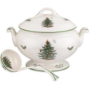 imageSpode Christmas Tree Platter  14Inch TreeShaped Serving Plate Fine Earthenware Holiday Tableware  Festive Party Server Seasonal Decor ampamp Collectible Gift  Christmas DinnerwareChristmas Tree 75th Anniversary Footed Tureen and Ladle