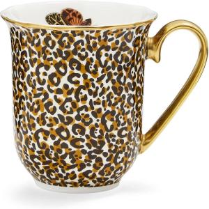 imageSpode Creatures of Curiosity 12oz Fine China Mug White Floral Pattern  Porcelain Tea ampamp Coffee Cup with 22ct Gold Handle and Rim  Elegant Vintage Inspired Drinkware Boxed for GiftingLeopard
