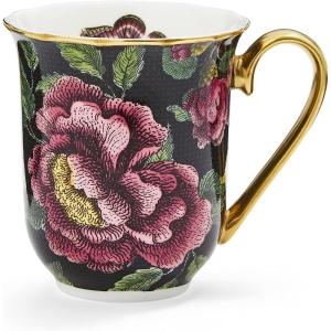 imageSpode Creatures of Curiosity 12oz Fine China Mug White Floral Pattern  Porcelain Tea ampamp Coffee Cup with 22ct Gold Handle and Rim  Elegant Vintage Inspired Drinkware Boxed for GiftingBlack Floral