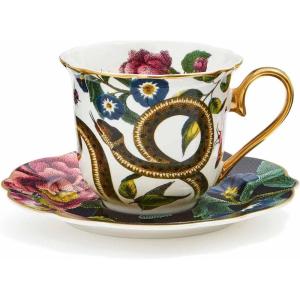 imageSpode Creatures of Curiosity Coupe Teacup ampamp Saucer Set Leopard Print  67oz Fine China Tableware with HandPainted 22ct Gold Rim ampamp Handle for Afternoon Tea Gifting or Display UseSnake