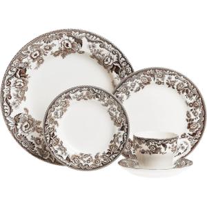 imageSpode Delamere 5 Piece Place Setting  Set Includes 1 Dinner Plate Salad Plate Bread and Butter Plate and Teacup and Saucer  Made in England from Fine Earthenware  Microwave and Dishwasher Safe