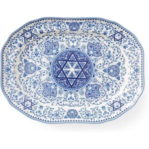 imageSpode Judaica Collection Oval Platter  14 Inch Blue ampamp White Porcelain Serving Tray for Roast Fish Vegetables Challah  Judaic Design Inspired by 1880s Manuscripts  Microwave ampamp Dishwasher SafeOval Platter
