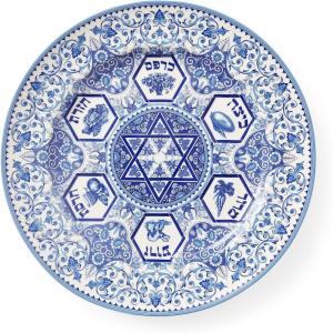 imageSpode Judaica Collection Oval Platter  14 Inch Blue ampamp White Porcelain Serving Tray for Roast Fish Vegetables Challah  Judaic Design Inspired by 1880s Manuscripts  Microwave ampamp Dishwasher SafePassover Seder