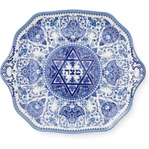 imageSpode Judaica Collection Oval Platter  14 Inch Blue ampamp White Porcelain Serving Tray for Roast Fish Vegetables Challah  Judaic Design Inspired by 1880s Manuscripts  Microwave ampamp Dishwasher SafeMatzoh