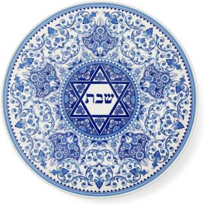 imageSpode Judaica Round Challah Tray Traditional Blue ampamp White Floral Star of David Design  Shabbat ampamp Jewish Holiday Serving Plate for Bread Pastries ampamp Fruit  115Inch Fine Porcelain Dishwasher Safe