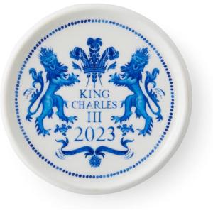 imageSpode King Charles III Coronation Single Round 10cm Coaster Blue ampamp White Pattern UK Made