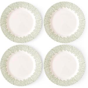 imageSpode Morris ampamp Co Standen 11Inch Dinner Plates Set of 4  Earthenware Dinnerware with Green Leaf Border Design Microwave Dishwasher Freezer Safe  Elegant Tableware Made in EnglandContemporary