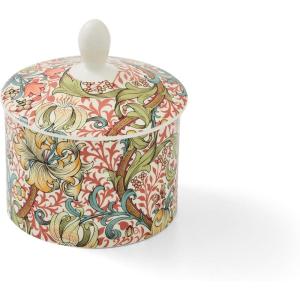 imageSpode Morris ampamp Co Sugar Bowl with Lid 10oz Porcelain Sugar Dish Featuring Golden Lily Floral Design  Microwave ampamp Dishwasher Safe for Afternoon Tea Kitchen Storage Gift Giving Coffee Bar