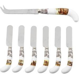 imageSpode Woodland Rabbit Cheese Knife and Spreader Set with Assorted Motifs  Decorative Cheese Knife and Set of 6 Spreaders  Stainless Steel Cheese Spreaders with Porcelain Handles