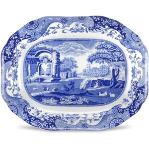 imageSpode Blue Italian Medium Oval Platter  14Inch Porcelain Serving Platter with Intricate Scroll Border ampamp Countryside Scene  Elegant Tableware for Entertaining Dining Displays Gifting CollectingOval