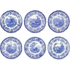 imageSpode Blue Room Georgian Plate Set Set of 6  Decorative 105Inch Earthenware Plates Featuring Botanical ampamp Historic Designs  Vintage Dinnerware Set for Dining or Display  Made in EnglandZoological