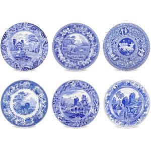 imageSpode Blue Room Georgian Plate Set Set of 6  Decorative 105Inch Earthenware Plates Featuring Botanical ampamp Historic Designs  Vintage Dinnerware Set for Dining or Display  Made in EnglandTraditions