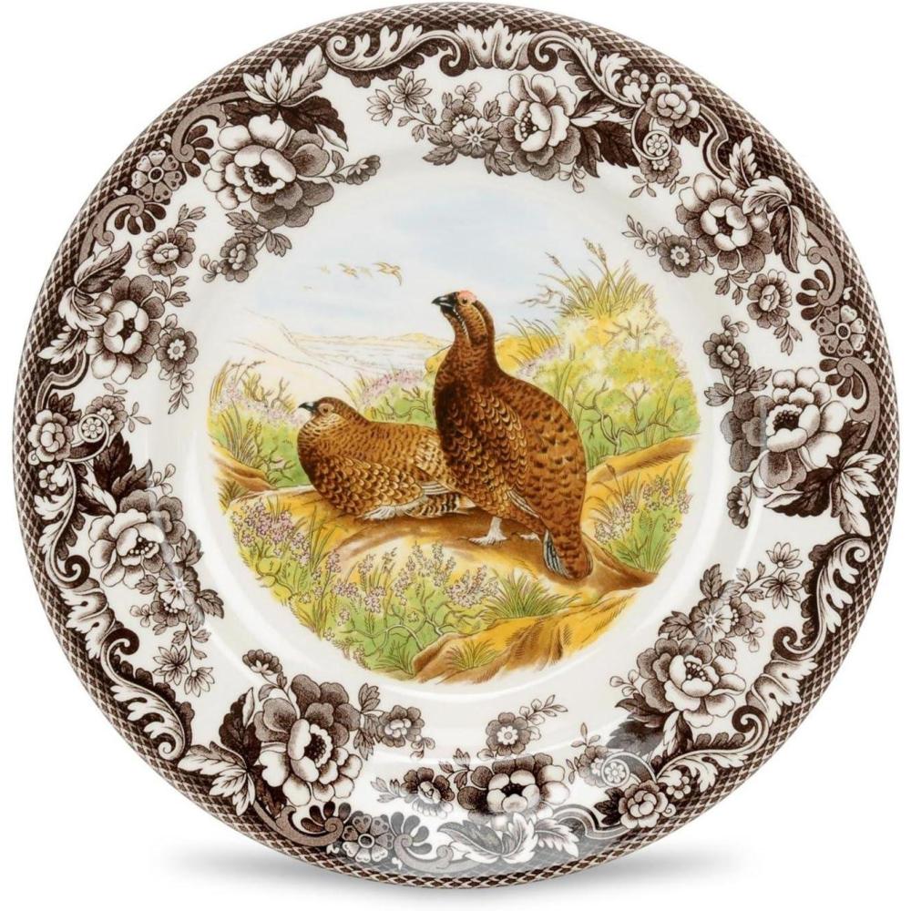 imageSpode Woodland Dinner Plate Black Labrador  105 Inch  Hunting Cabin Lodge and Cottage Dcor  Made in England from Fine Earthenware  Microwave and Dishwasher SafeRed Grouse