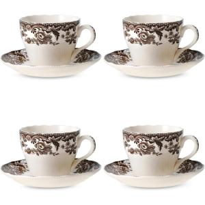 imageSpode Delamere Teacup and Saucer Set of 4  7 Oz Fine Earthenware Teacup Set  Perfect for Serving Tea Coffee and Hot Cocoa  Microwave and Dishwasher Safe