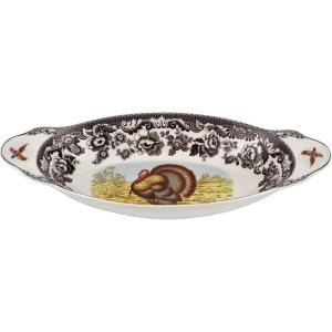 imageSpode Woodland 1525quot Bread Tray with Turkey Motif  Classic Thanksgiving Turkey Serving Platter for Holiday Dinners Fall Gatherings Seasonal Events  Fine Porcelain Dishwasher ampamp Microwave Safe