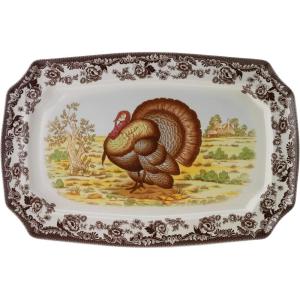 imageSpode Woodland 175quot Rectangular Serving Platter Turkey Motif  Fine Porcelain Thanksgiving Dinnerware with British Flower Boarder  Holiday Feasts and Family Gatherings Microwave ampamp Dishwasher SafeCountry