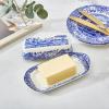imageSpode Blue Italian Butter Dish with Lid Porcelain Covered Butter Keeper 8 Inches Dishwasher Safe BlueWhiteSingle