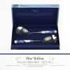 imageSpode Blue Italian Salad Servers Set  10 Inch Spoon ampamp Fork Serving Utensils Duo with Porcelain Handles and Stainless Steel HeadBlue  White