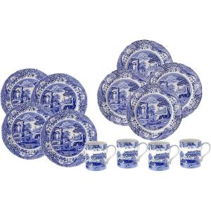 imageSpode Blue Italian 12 Piece Dinnerware Set  Earthenware Plates ampamp Mugs Featuring Italian Countryside Scenes  Microwave Safe Tableware Set for 4  Dishwasher ampamp Oven Safe Dining Set
