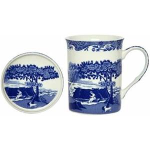 imageSpode Blue Italian 12oz Mug ampamp Coaster Set  Scenic Motif ampamp Decorative Border  Elegant Hot Beverage Cup for Tea Coffee  Brunch Table Drinkware  Collectors Porcelain Set