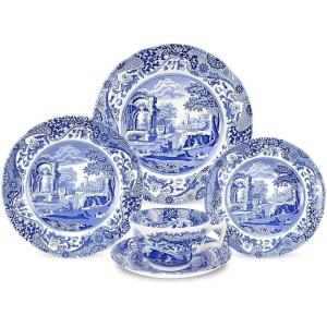 imageSpode Blue Italian 5Piece Place Setting  Dinner Plate Salad Plate Bread ampamp Butter Plate Teacup and Saucer  Dishwasher Safe  Made in England from Fine Earthenware