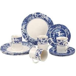 imageSpode Blue Italian Brocato 12 Piece Dinnerware Set  Service for 4 with Earthenware Dinner Plates Salad Plates Mugs  Dishwasher ampamp Microwave Safe Oriental Inspired Tableware