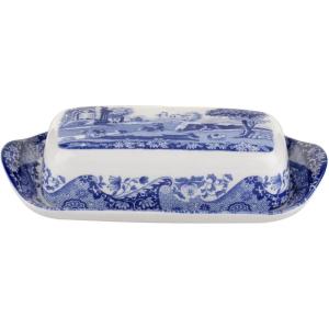 imageSpode Blue Italian Butter Dish with Lid Porcelain Covered Butter Keeper 8 Inches Dishwasher Safe BlueWhiteSingle