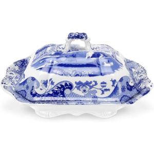 imageSpode Blue Italian Covered Vegetable Dish  12Inch Porcelain Serving Dish with Finely Detailed Heritage Motif  Elegant Table Centerpiece for Salads Sides Pasta Entertaining