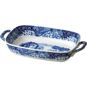 imageSpode Blue Italian Handled Serving Tray Large Oven to Table Bakeware Porcelain Lasagna Pan Casserole Dish Dishwasher and Oven Safe