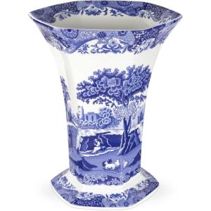 imageSpode Blue Italian Hexagonal Vase  105quot Porcelain Decorative Accent with OrientalInspired Detailing ampamp Scenic Italian Countryside Design  Tabletop Centerpiece for Home Decor